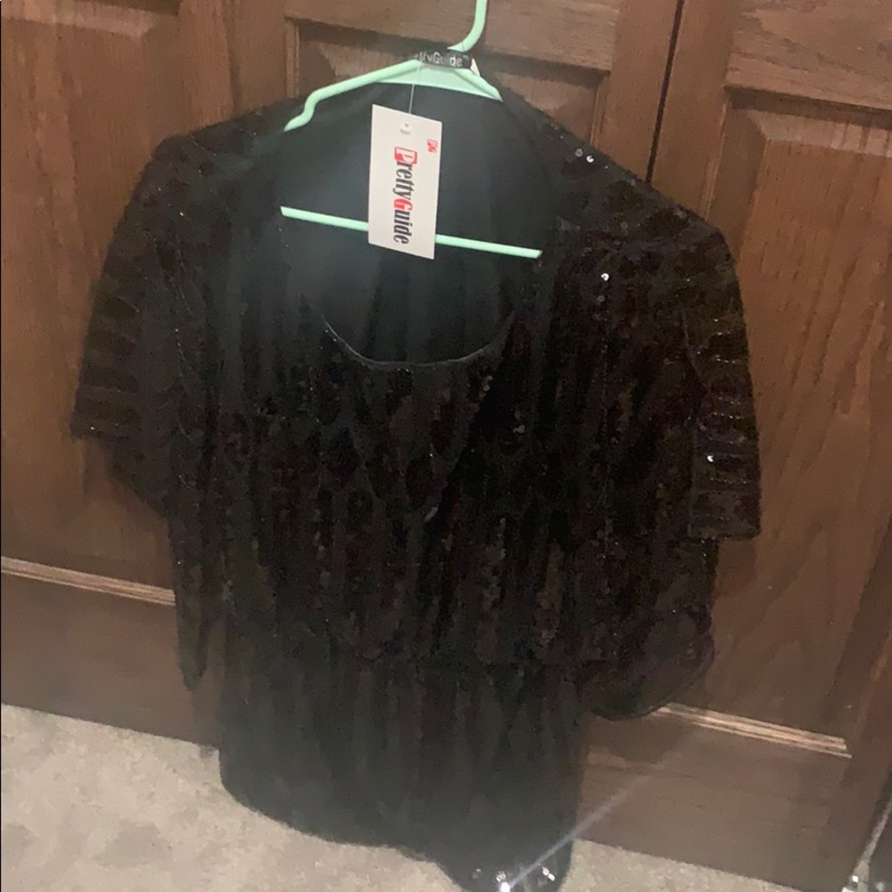 Black Sequin Peplum Blouse